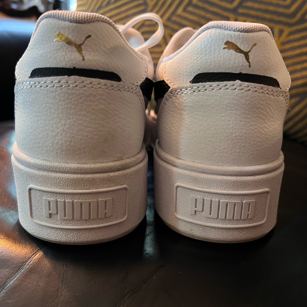 Puma Classic White and Black Platform Sneakers - Picture 3 of 6